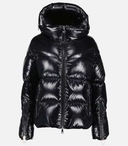 GUBBINO MONCLER DONNA NERO LUCIDO SCRITTA CAPPUCCIO