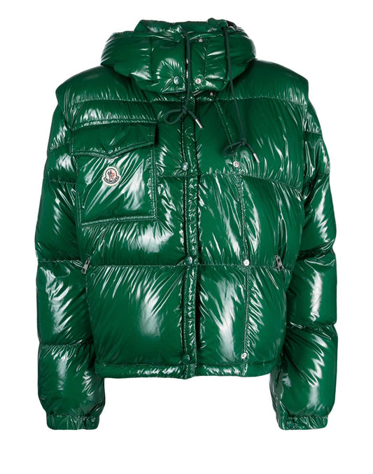 GIUBBINO MONCLER CORTO DONNA VERDE CON CAPPUCCIO